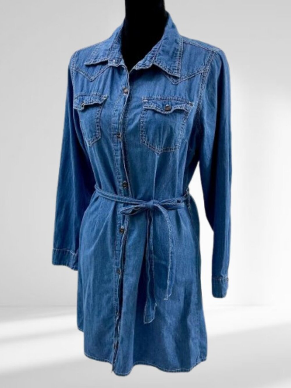 Denim Tunic 100% Cotton belted Western Stitching LookBook MED